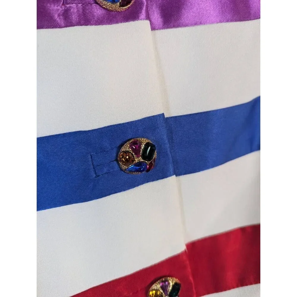 Vintage 90s Sandra OW-Wing NR1 multicolor stripe rhinestone crop jacket blazer - Picture 7 of 9
